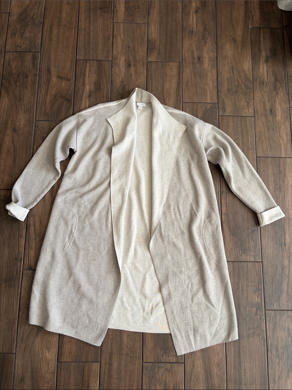 Pure Jill Two-Tone Open-Front Long Cardigan - Cream & Tan - Picture 3 of 8